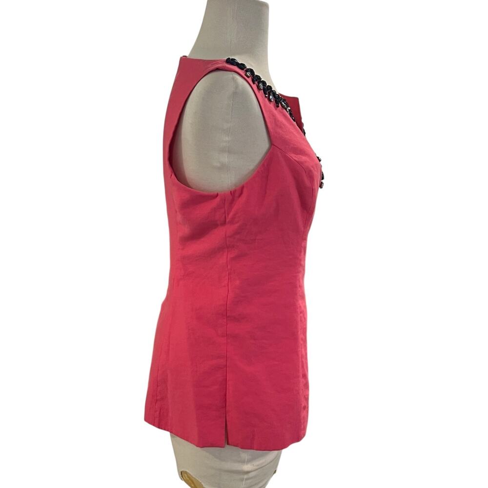 Lilly Pulitzer Coral Beaded Rhinestone Neckline Sz 6 Sleeveless Zip Back Lined - Picture 3 of 6